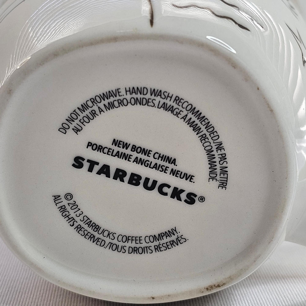 Starbucks 2013 Anniversary White Gold Etched Siren Mermaid Coffee Mug Cup 12 oz - Picture 6 of 6